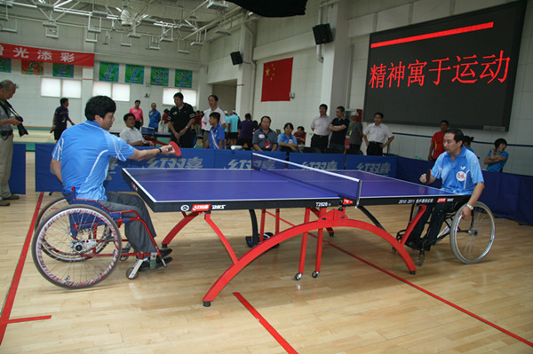 图片为：北京市残疾人乒乓球比赛现场