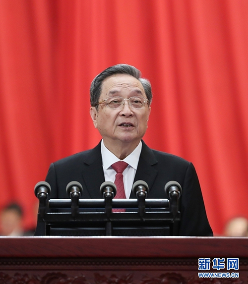 3月3日，中国人民政治协商会议第十三届全国委员会第一次会议在北京人民大会堂开幕。这是十二届全国政协主席俞正声代表政协第十二届全国委员会常务委员会，向大会报告过去五年的工作。新华社记者庞兴雷摄 